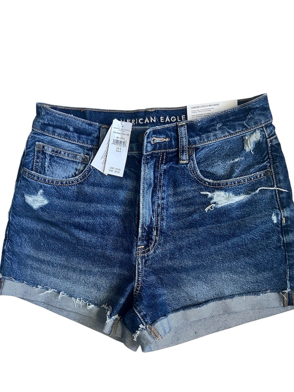 American Eagle Outfitters NWT Indigo Distressed High-Rise Denim Shorts SZ 6/28W